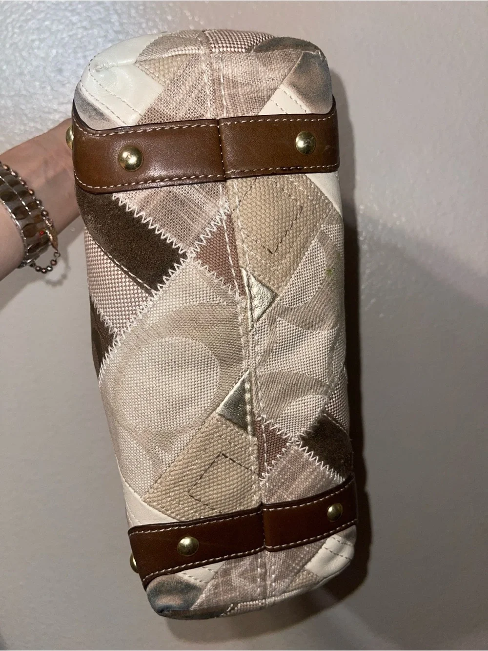 Coach Patchwork Shoulder Bag in Brown, Cream and Metallic